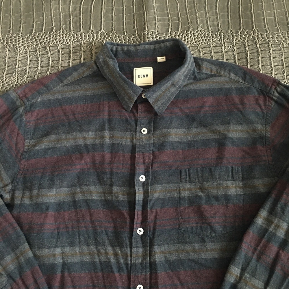 ROWM Flannel Shirt Mens 2XL Maroon Blue Stripe Flannel Long Sleeve Button Up - Picture 8 of 11